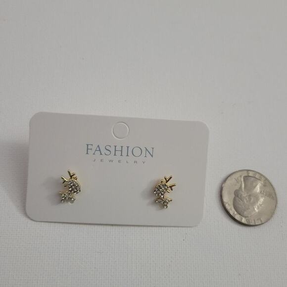 Gold tone and crystal cute reindeer post earrings - Picture 4 of 4